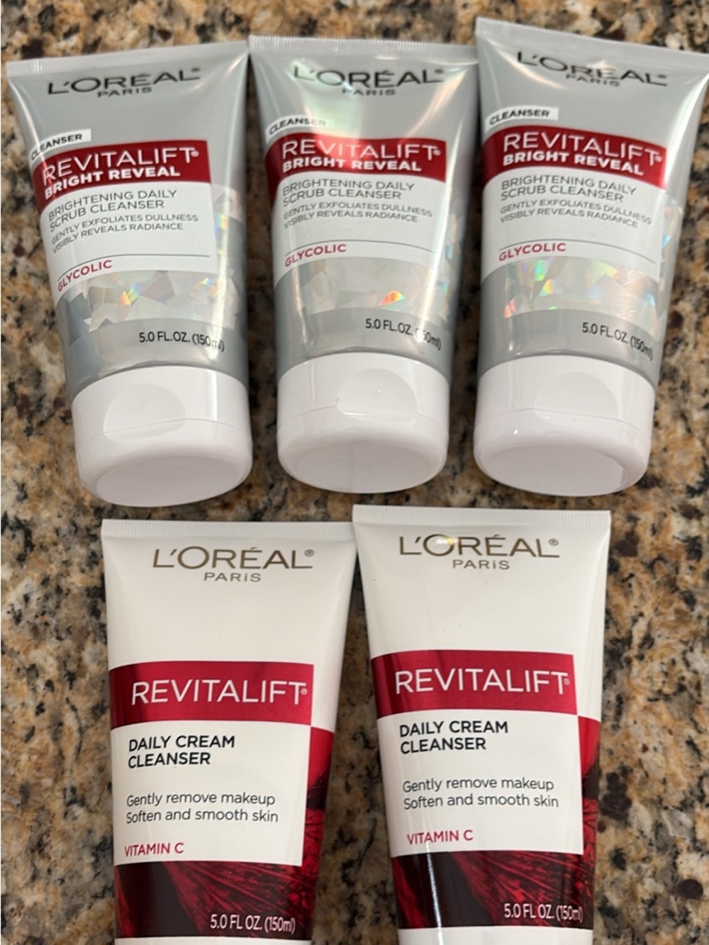 L'Oreal Revitalift Bright Reveal & Daily Cream Cleansers - Red, White & Silver